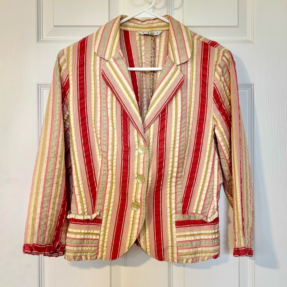 CAbi Pink and Cream Striped Blazer
